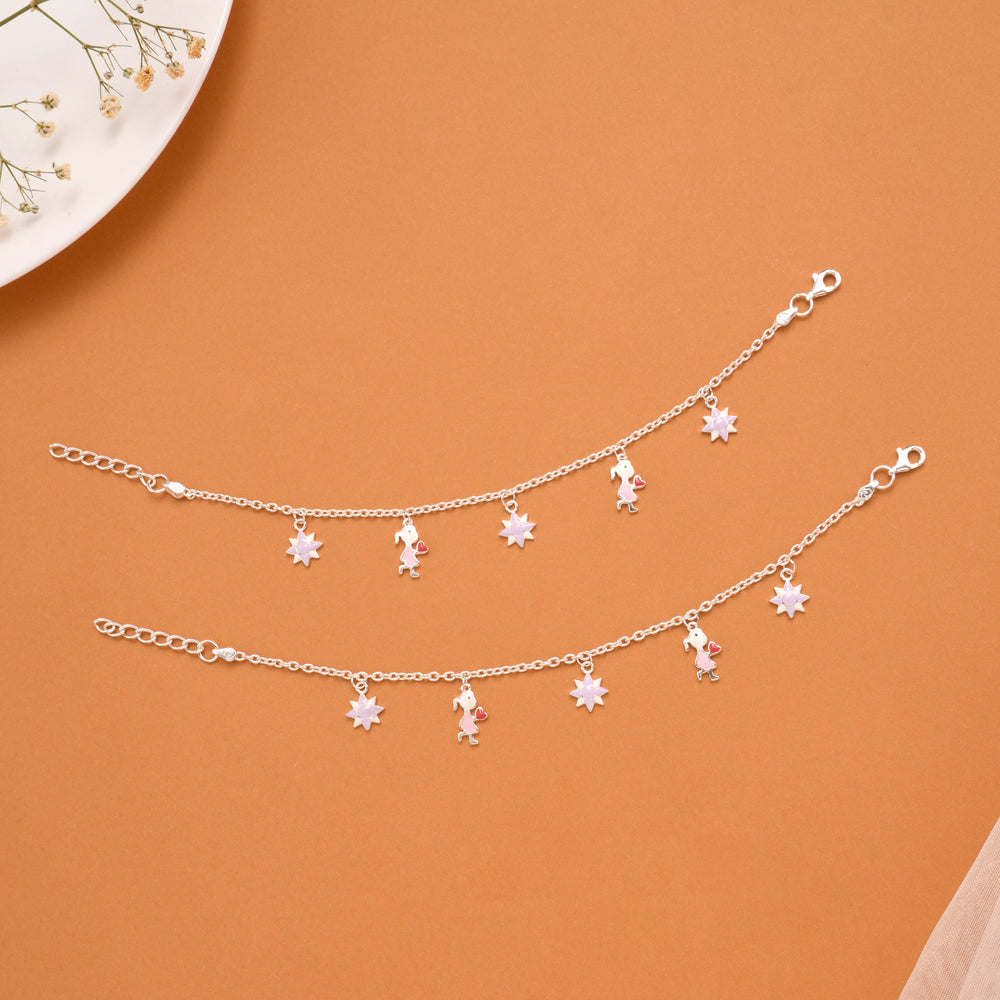 Silver Star Purple Enamel Baby Anklets