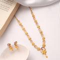 Blooming Floral Leaf Design Gold Plated Necklace Set