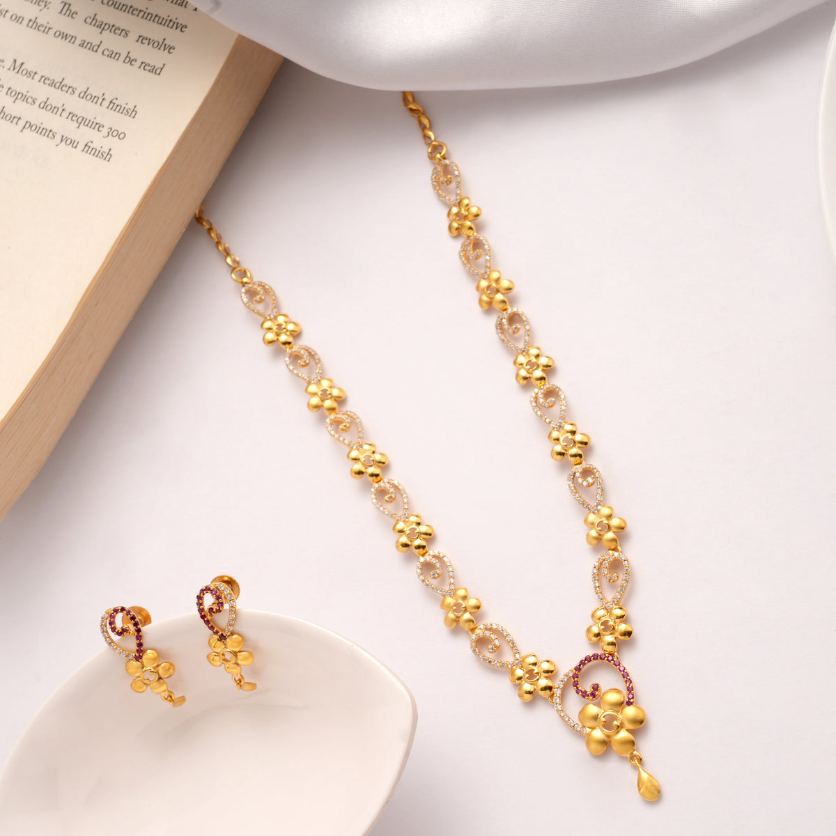 Blooming Floral Leaf Design Gold Plated Necklace Set