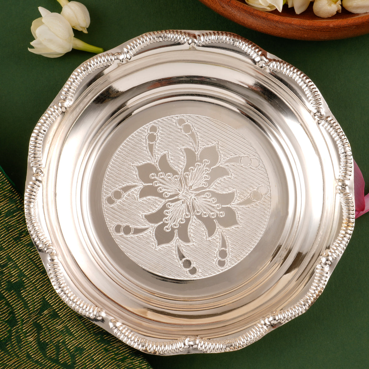 Traditional Blossom Pattern Silver Plate