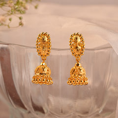 Gold Beaded Jhumka Earrings with Dome Bell and Hanging Gold Balls