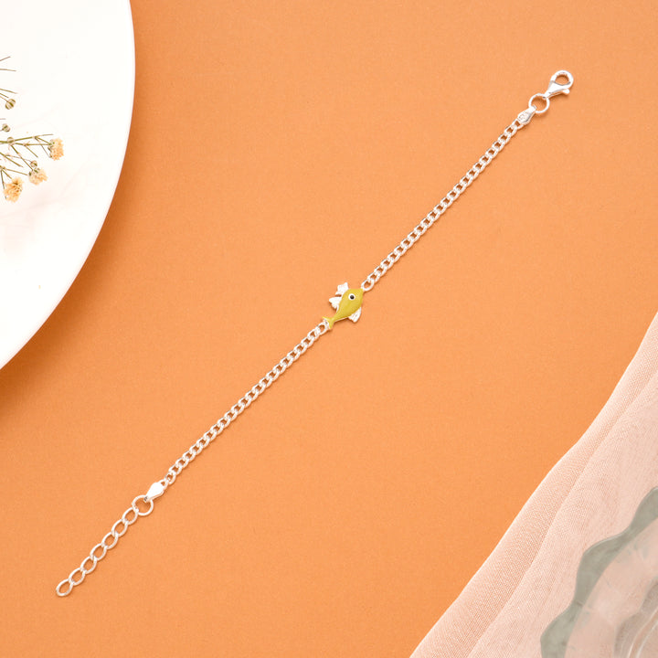 Yellow Fish Enamel Silver Baby Bracelet