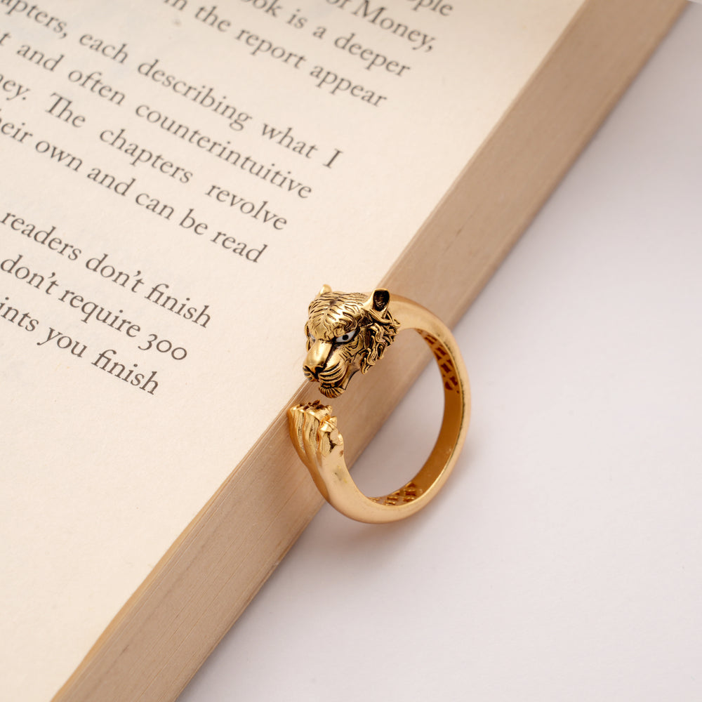Tiger Head Open Design Golden Ring