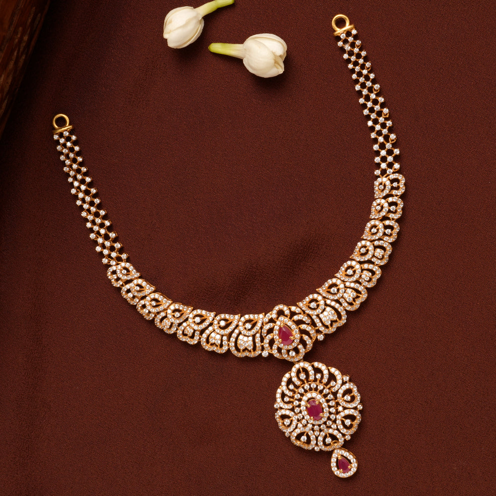 Floral Design Pendant Swarovski Gold Necklace
