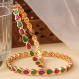 Elegant Ruby & Emerald Leaf Design Bangle