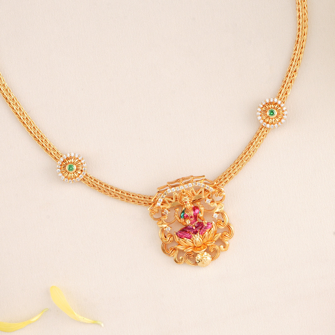 Traditional Gold-Plated Lakshmi Pendant Necklace
