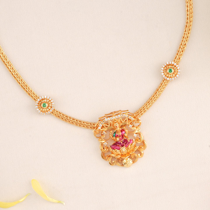 Traditional Gold-Plated Lakshmi Pendant Necklace