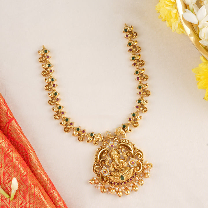 Vinayagar Temple Pearl Drop Necklace
