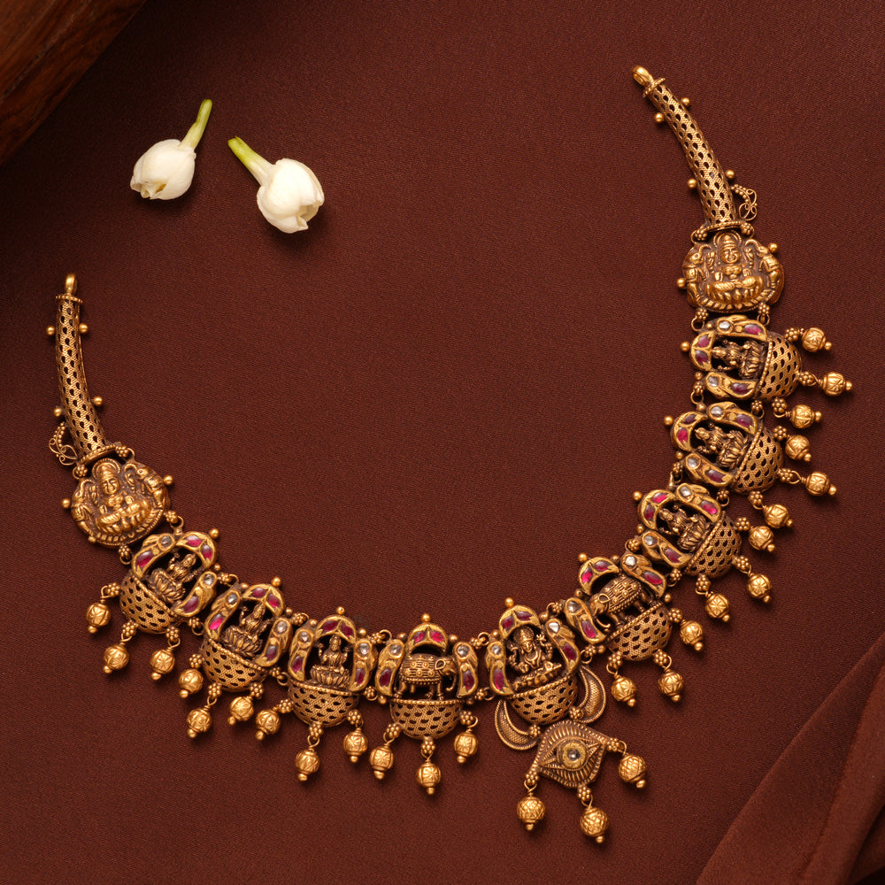 Antique Ruby Gaja Lakshmi Gold Necklace