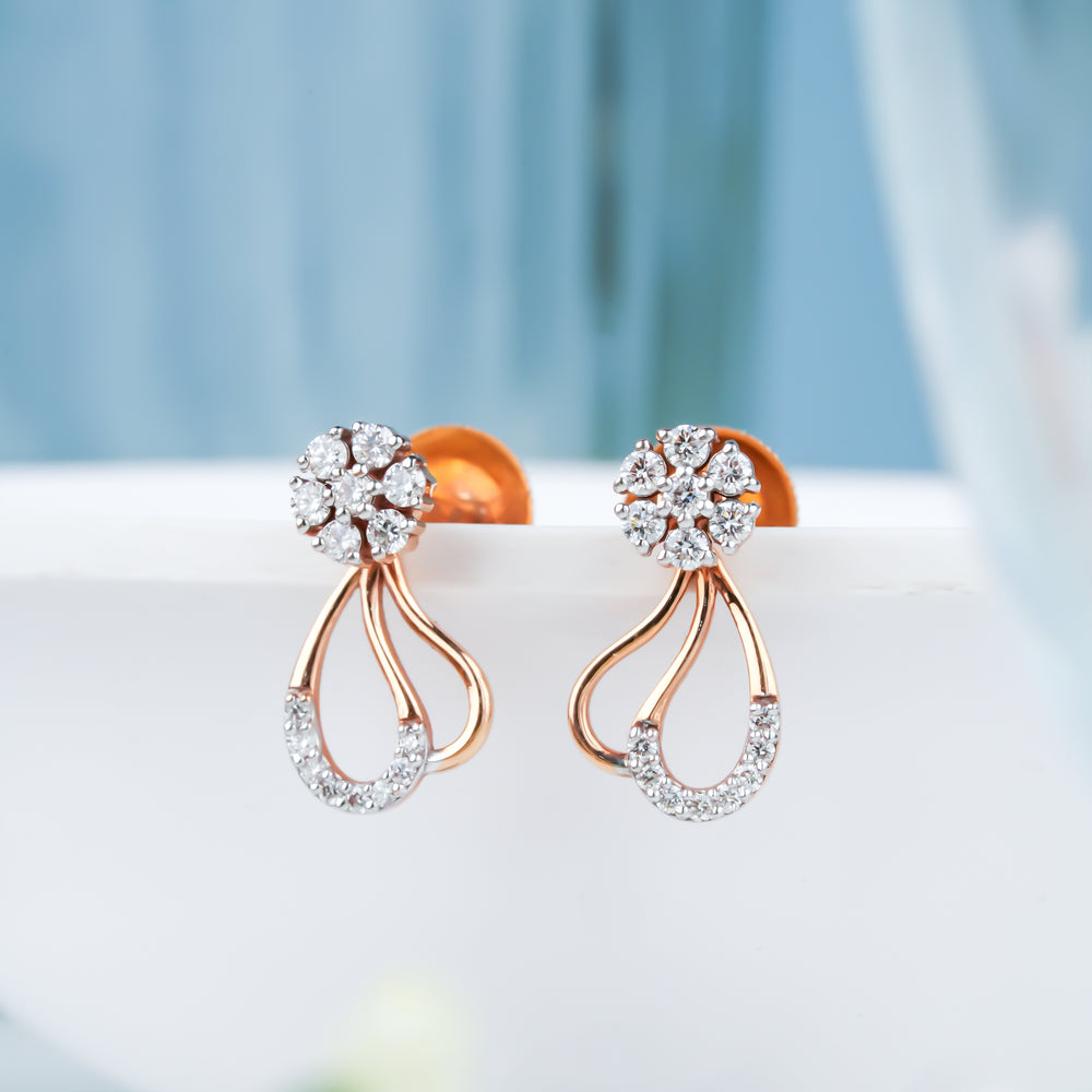 Elegant Floral Pear Drop Shape Diamond Earring