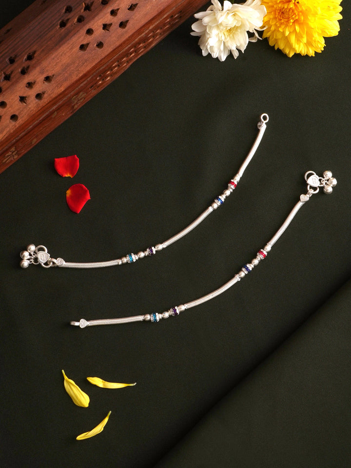 Bombay Floral with Multi Balls Silver Anklet