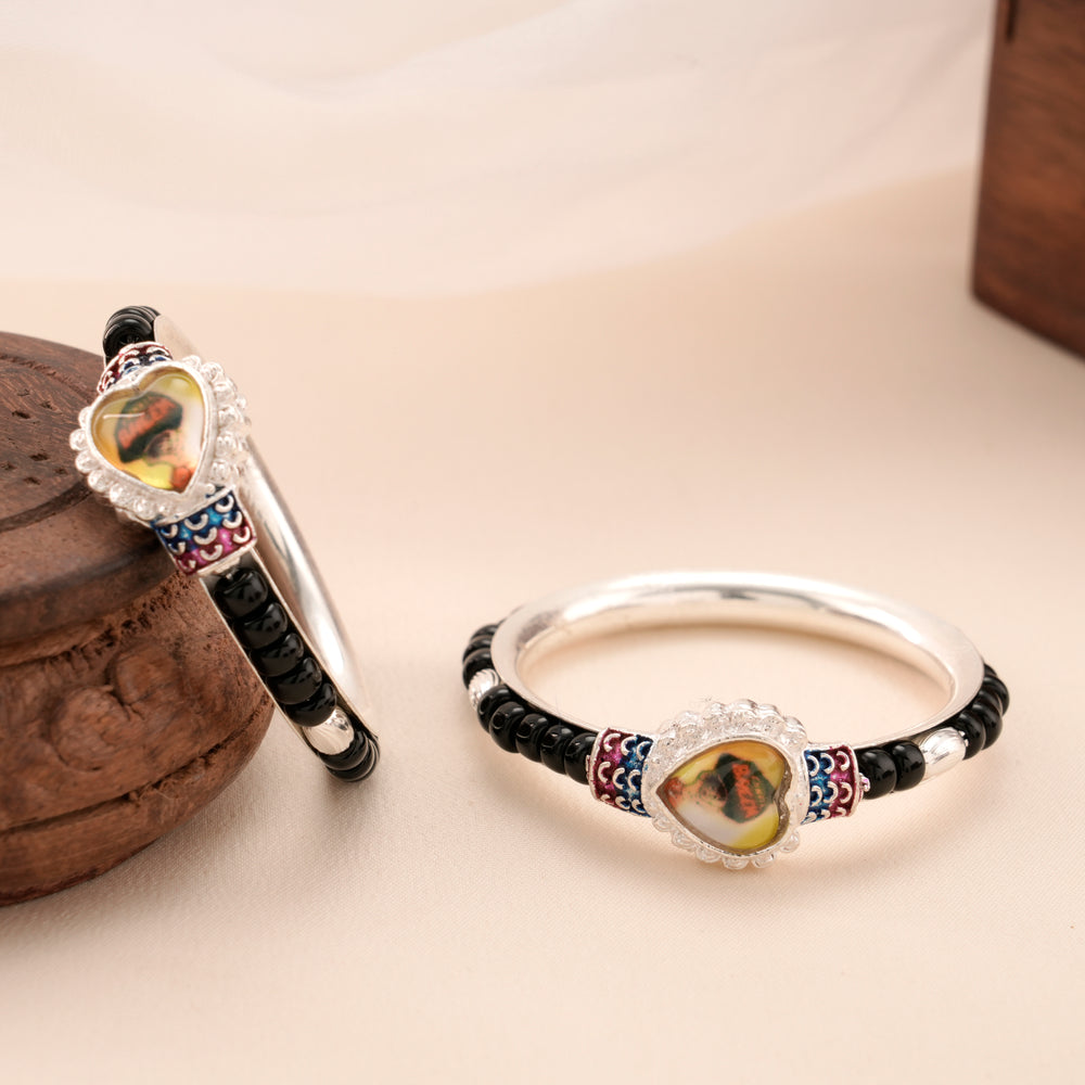 Black Beads with Chota Bheem Silver Baby Kada