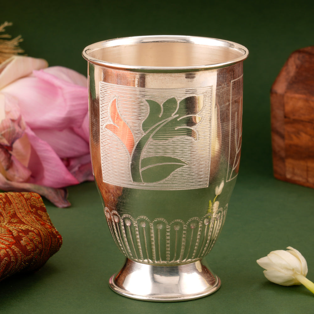 Floral Leaf Design Silver Glass