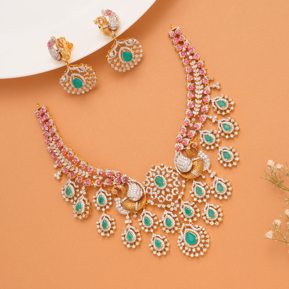 Luxury Peacock Design Golden Necklace Set