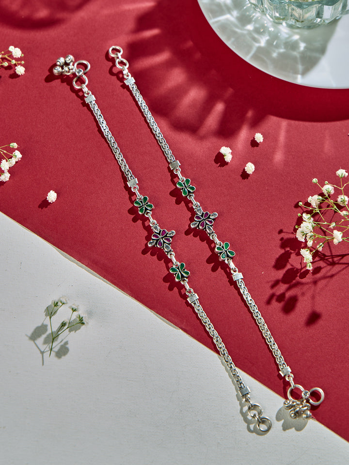 Regal Ruby Emerald Floral Antique Anklet