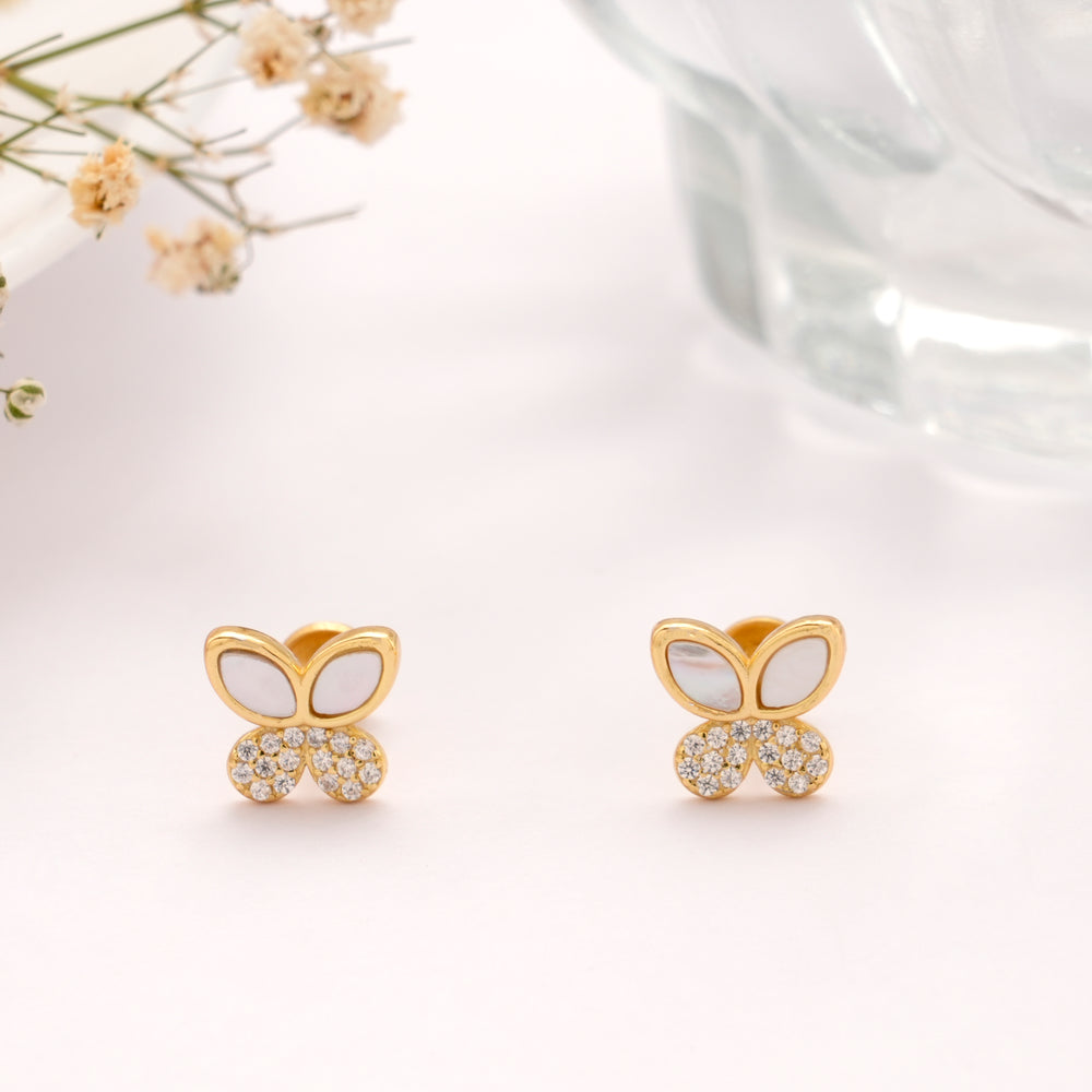 Elegant Butterfly with Stones Golden Stud