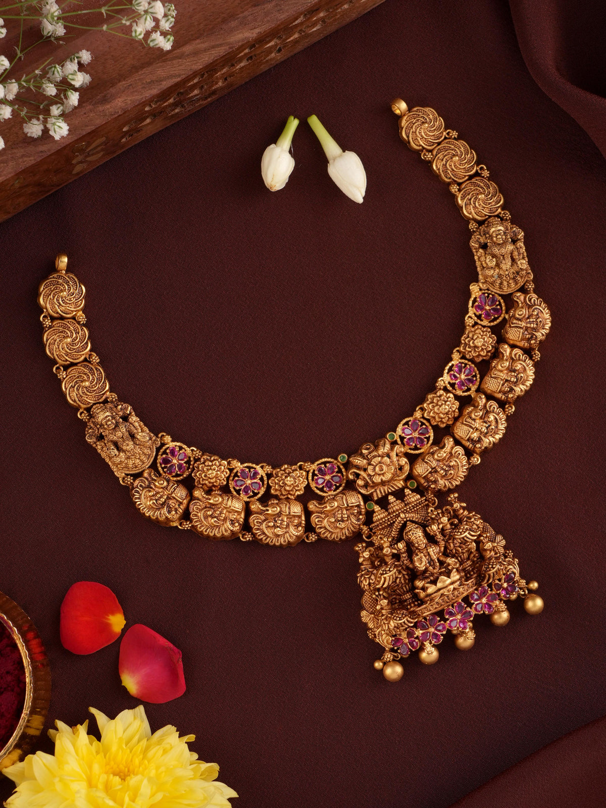 Lakshmi with Elephant Gold Nagas Necklace
