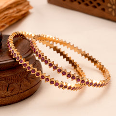 Radiant Ruby Kemp Stone Golden Bangles