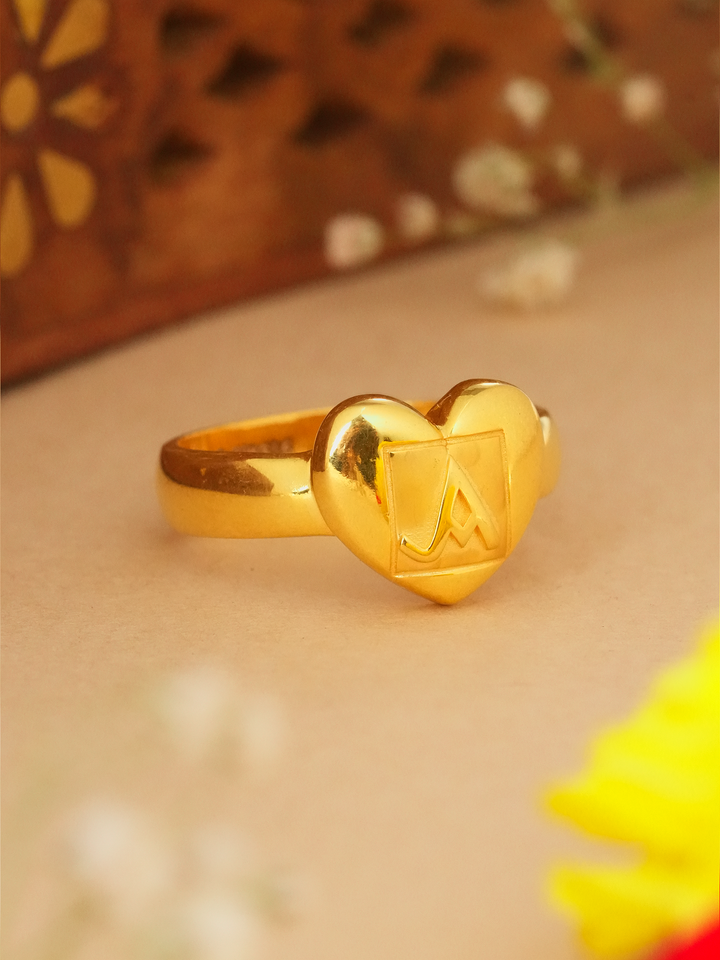 Heart with A Letter Gold Ring