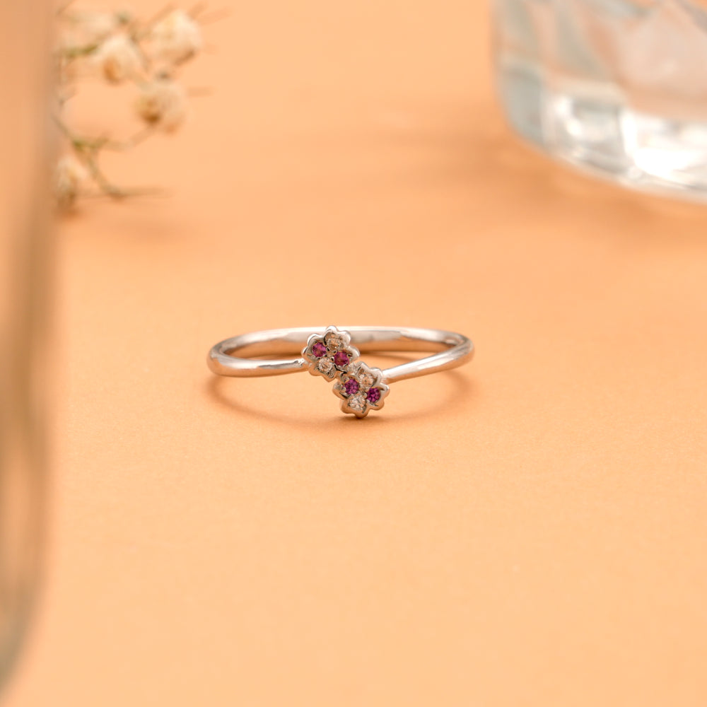 Classic Dual Blossom with Stones Silver Ring