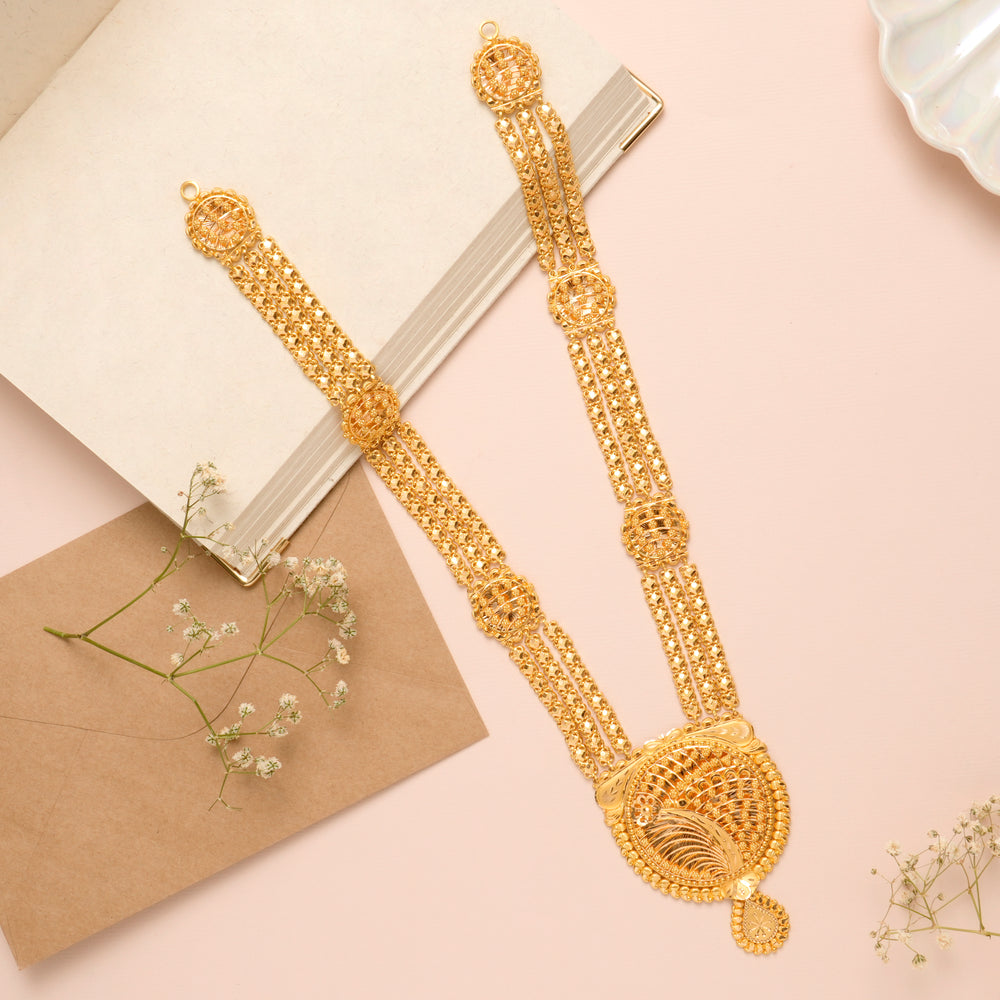 Floral Gold Haram with Peacock Pendant