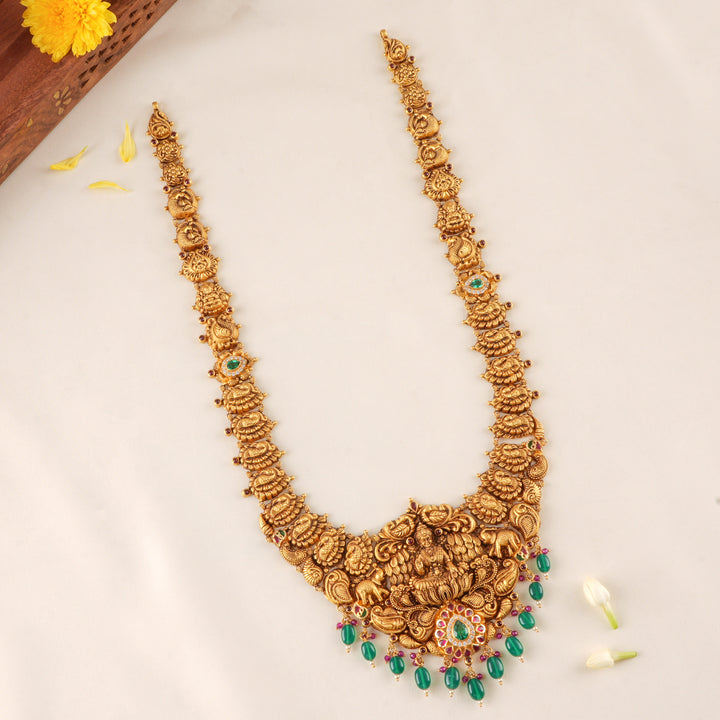 Goddess Lakshmi Green Bead Gold Haram