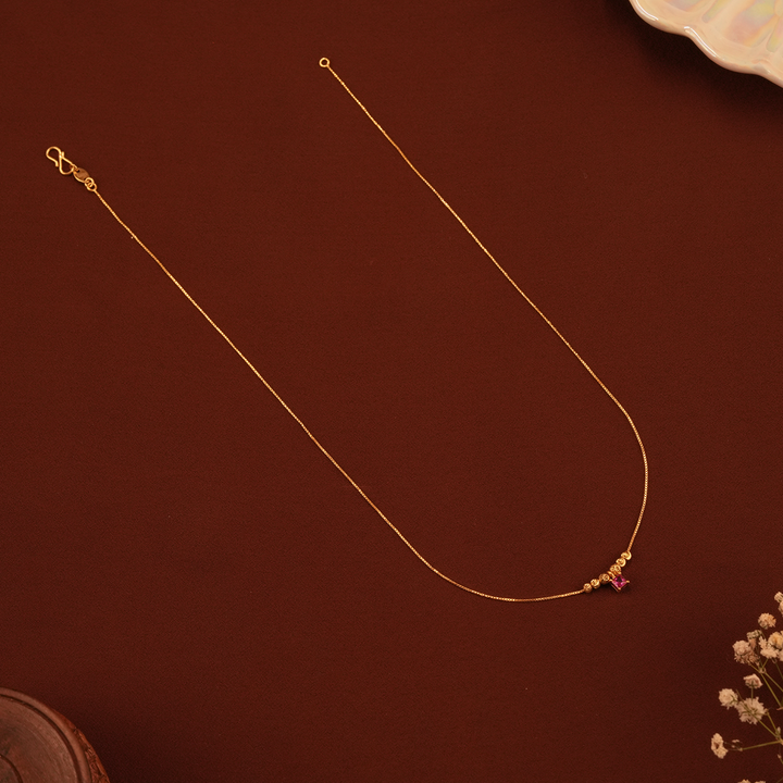 Minimal Square Ruby Drop Gold Chain