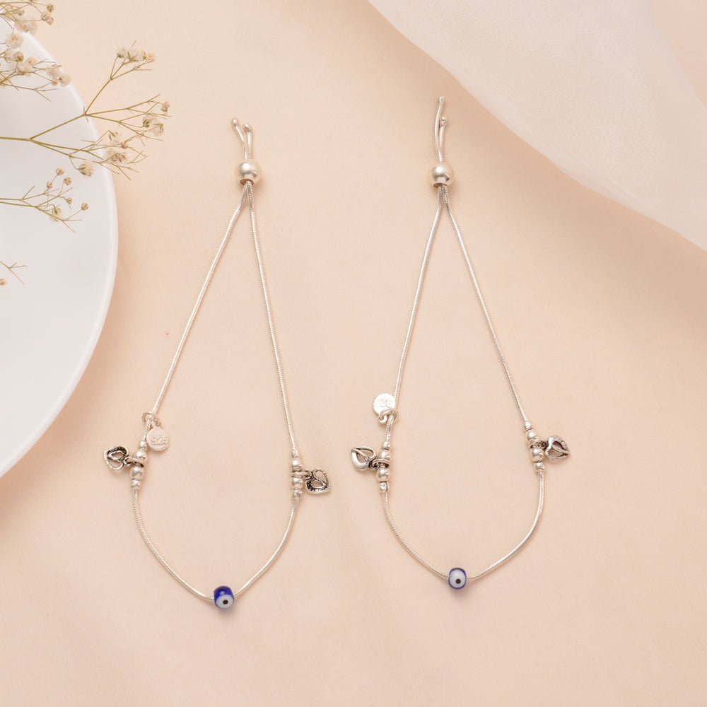 Evil Eye Heart Design Silver Anklet