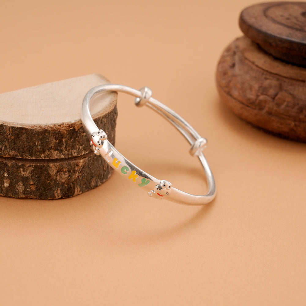 Lucky Puppy Name Silver Baby Bangle