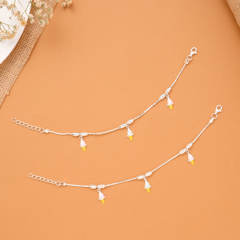 Cute Ice Cream Charm Baby Silver Anklet