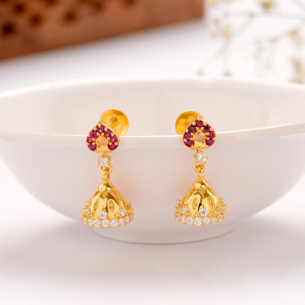 Elegant Pink Stone Golden Jhumkas