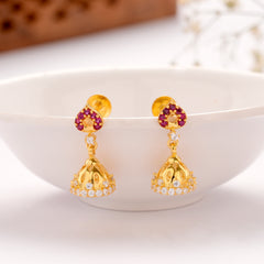 Elegant Pink Stone Golden Jhumkas