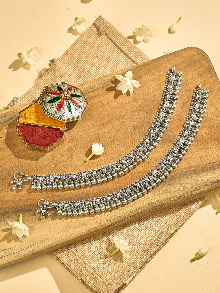 Heavy Pink Stone Antique Anklet