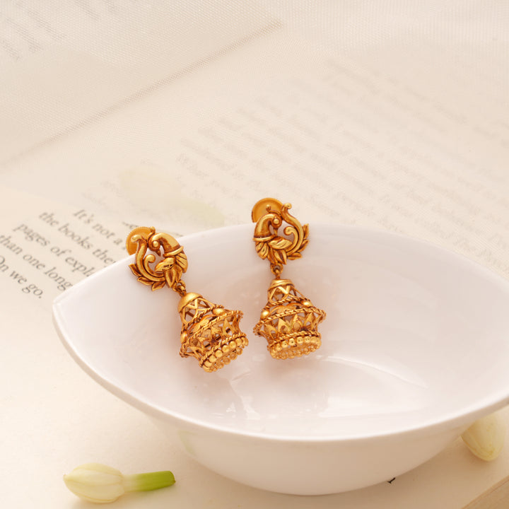 Intricate Peacock Design Nagas Golden Jhumkas