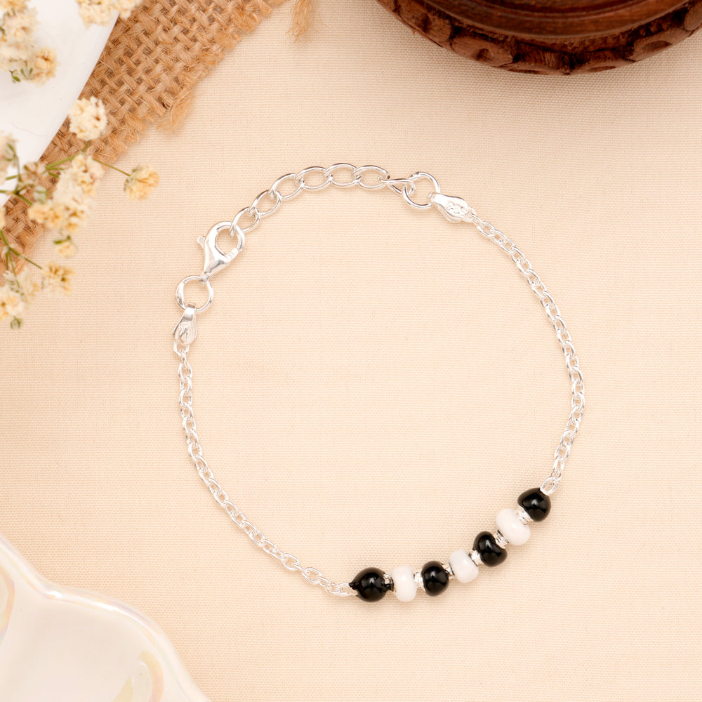 Black and White Beaded Baby Silver Bracelet