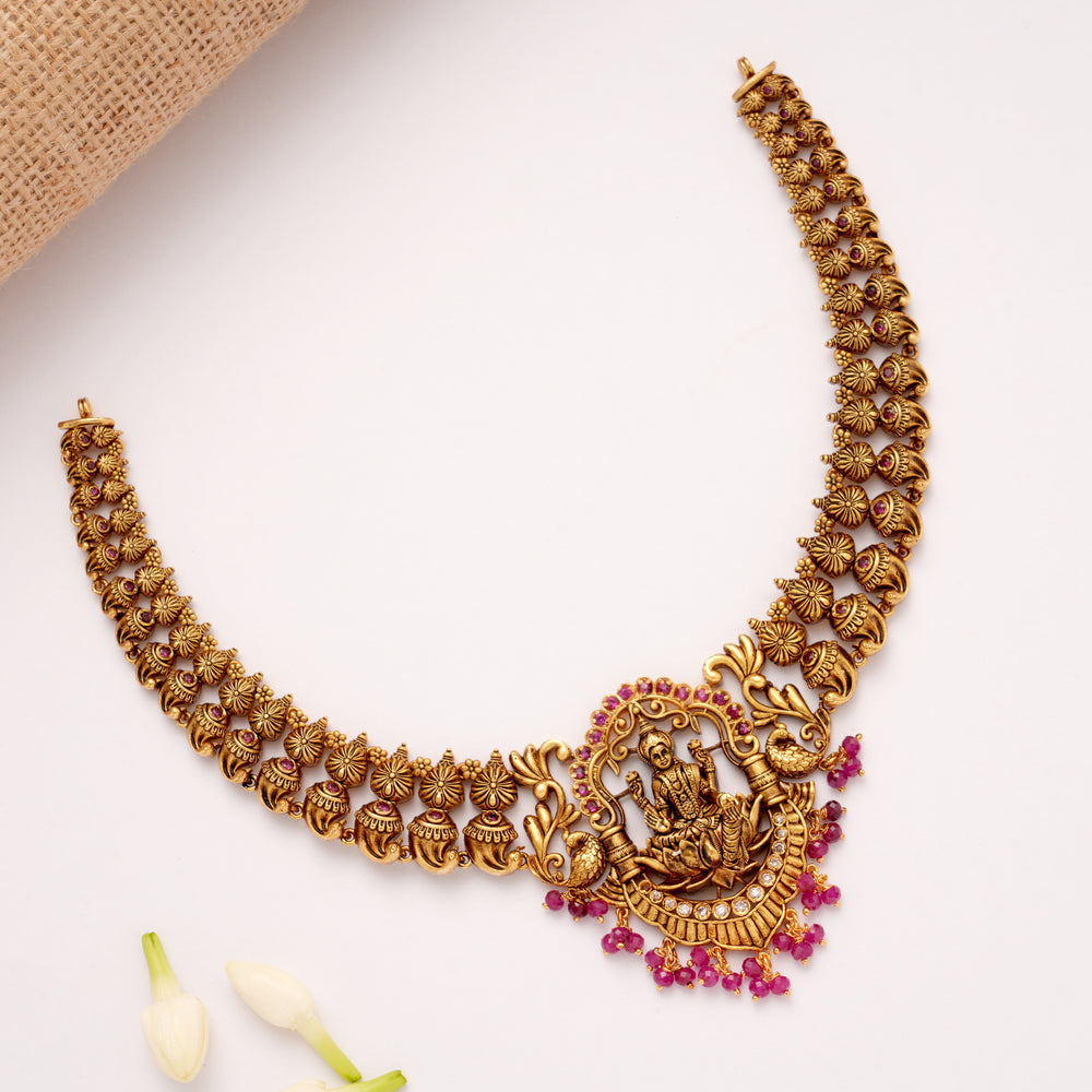 Antique Goddess Lakshmi Golden Necklace