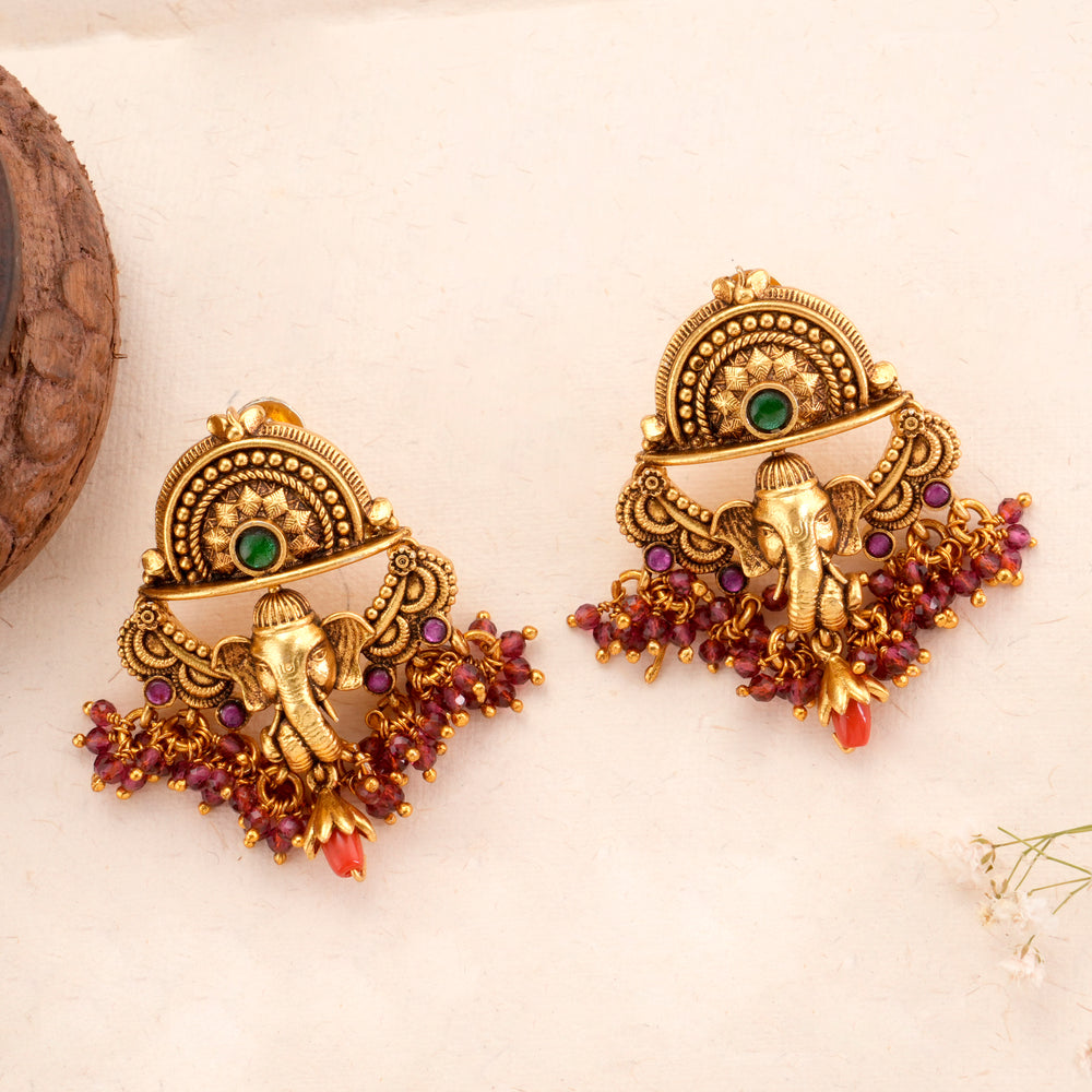 Golden Temple Ganesha with Beads Earring