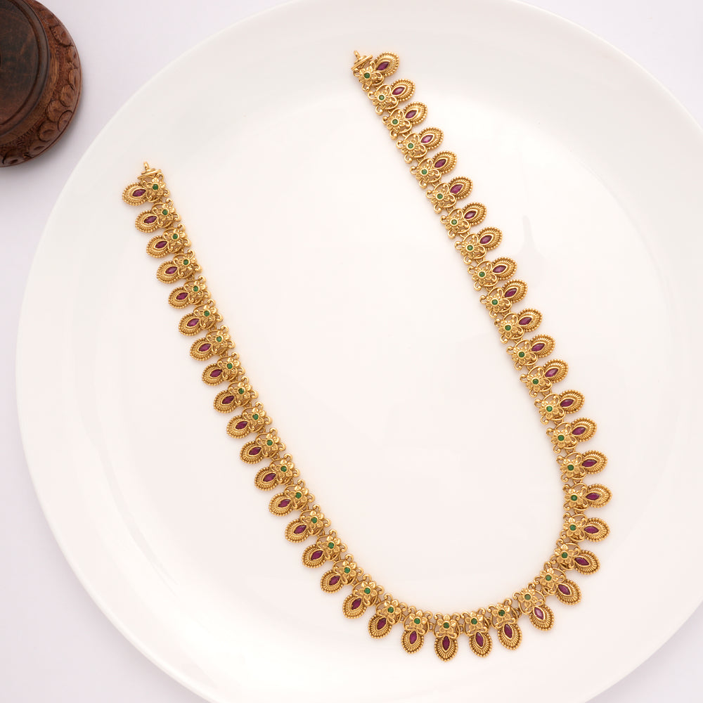 Elegant Blossom Ruby Leaf Pattern Drops Golden Haram