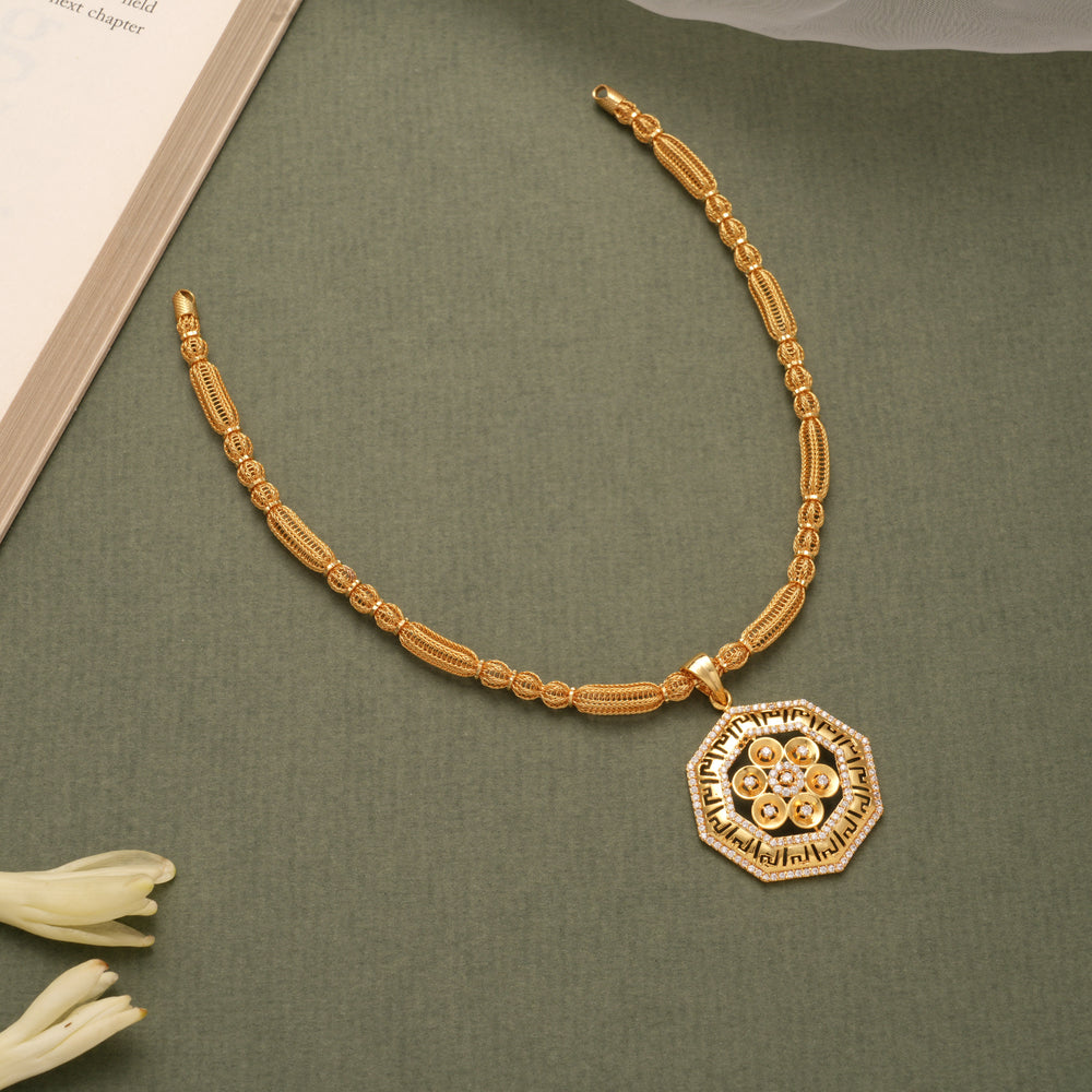Elegant Hexagonal Pendant Golden Necklace