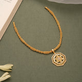 Elegant Hexagonal Pendant Golden Necklace