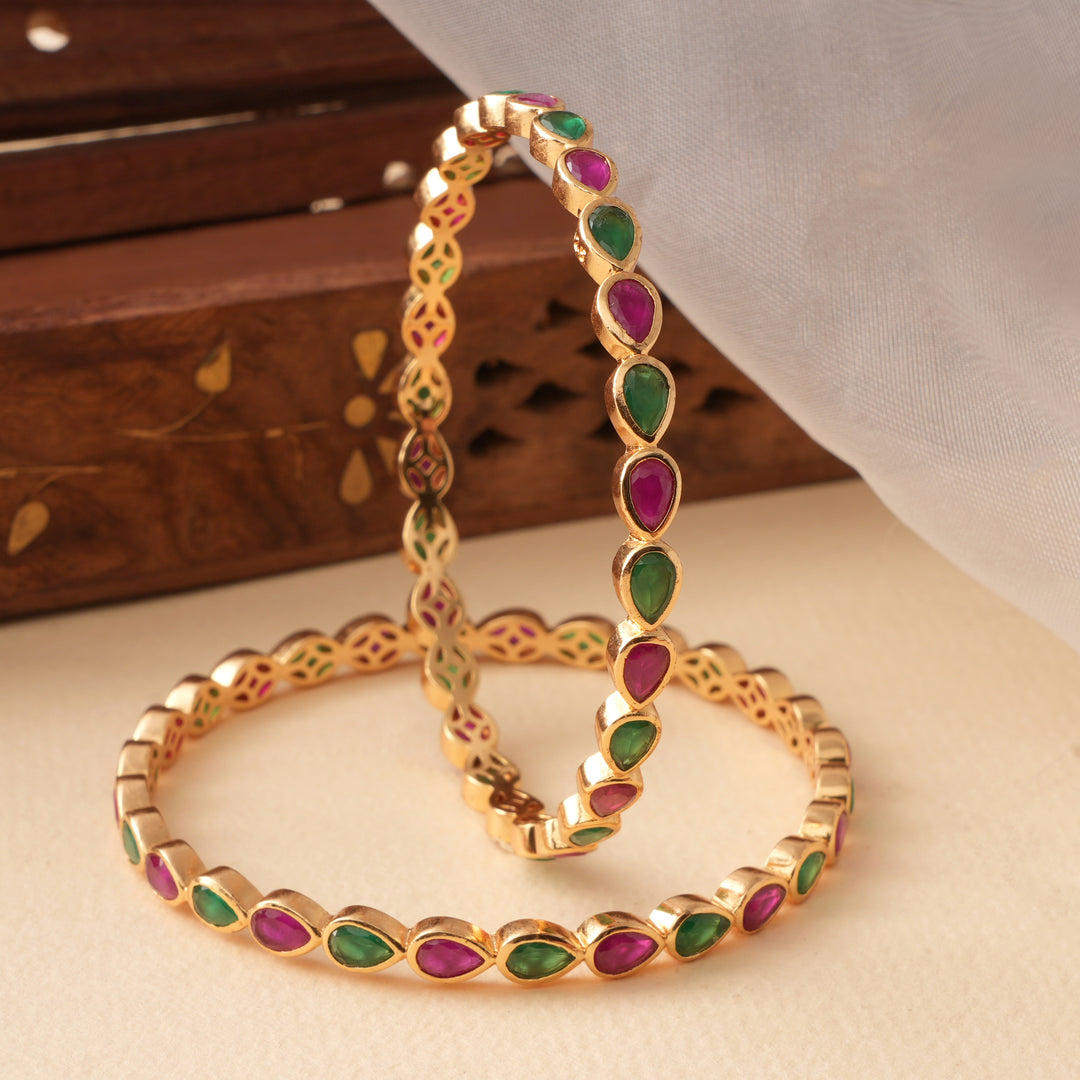 Elegant Ruby & Emerald Leaf Design Bangle