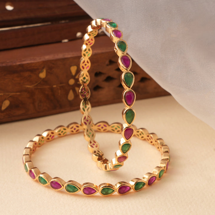 Elegant Ruby & Emerald Leaf Design Bangle
