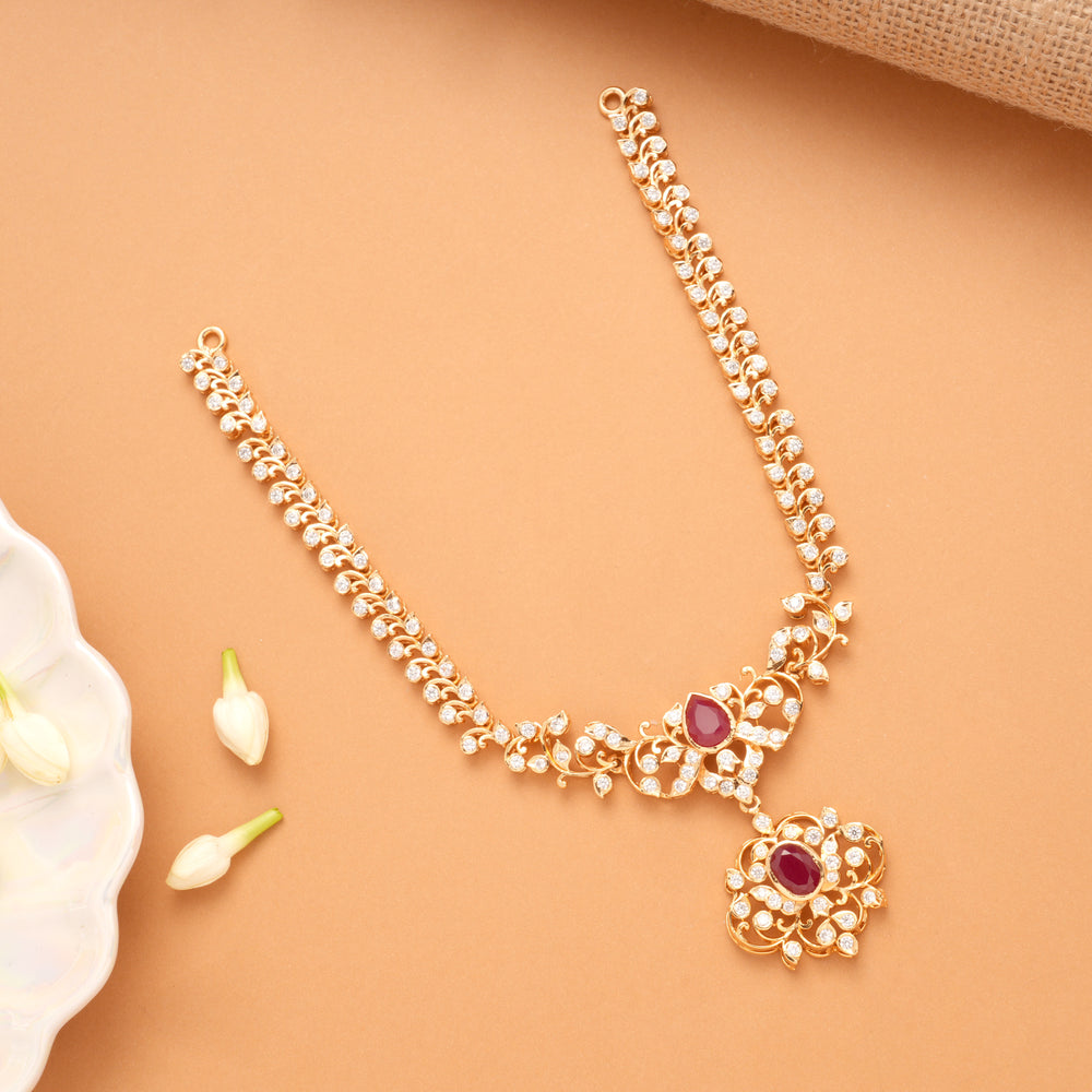 Traditional Ruby Tear Drop Floral Golden Necklace