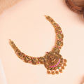 Gold Antique Lakshmi Temple Necklace with Peacock Link Chain