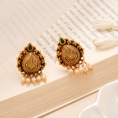 Antique Lakshmi Pearl Drop Golden Stud