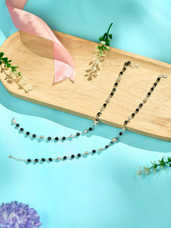 Silver and Black Beads Pattern Anklet