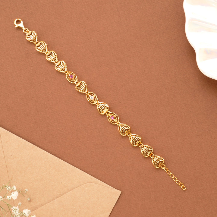 Leaf Pattern Nagas Silver Gold Plated Bracelet