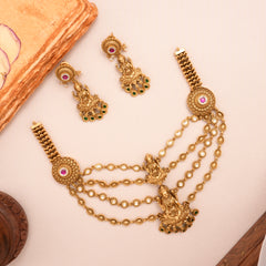 Antique Layered Golden Lakshmi Pendant Necklace Set