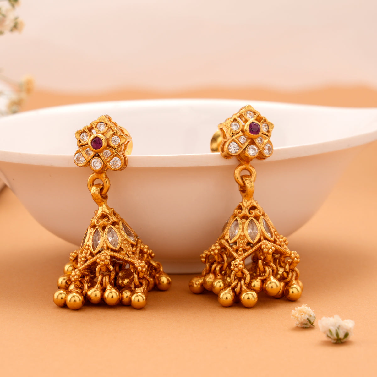 Antique Lakshmi Pearl and Pink Bead Earring