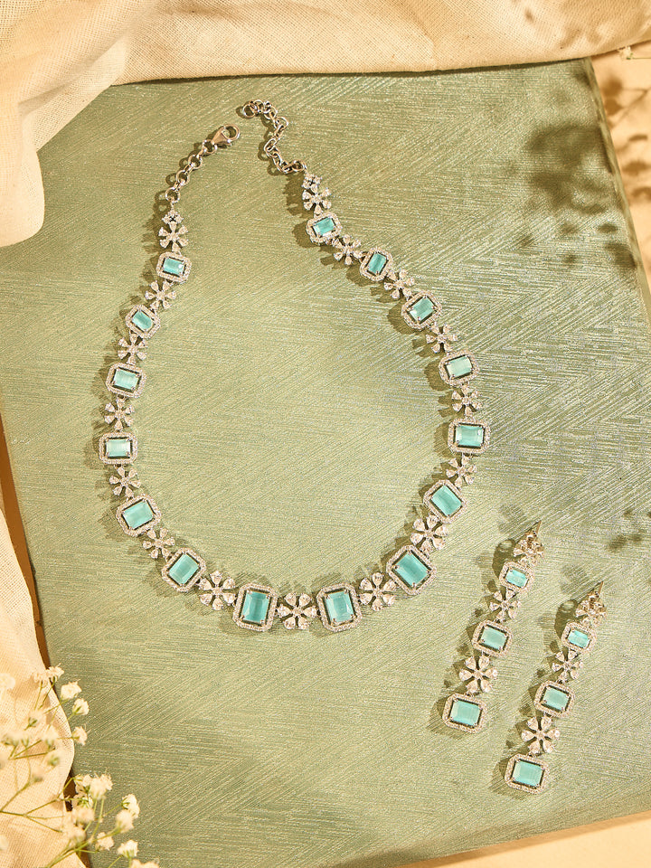 Cubic Zirconia Studded Necklace Set